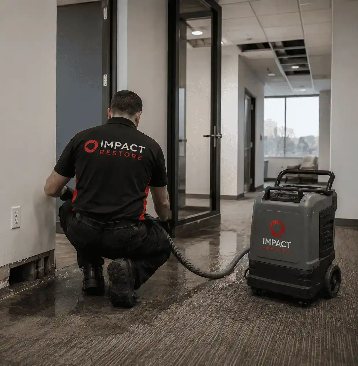 Commercial water damage restoration in Toronto by Impact Restore for a damaged business property
