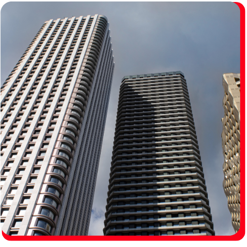 Toronto high rise towers with modern architectural facades, captured under overcast skies — showcasing potential candidates for exterior restoration, cleaning, and maintenance work in the urban core.