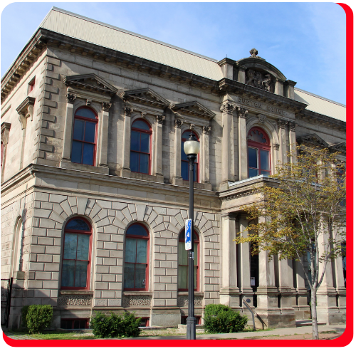 Ontario Heritage Centre in Toronto, Ontario, Canada, showcasing restored historic stone architecture with arched windows, decorative columns, and preserved facade details under a clear blue sky. Ontario Heritage Centre in Toronto, Ontario, Canada, showcasing restored historic stone architecture with arched windows, decorative columns, and preserved facade details under a clear blue sky.