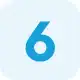 A large blue number 6 centered on a light blue circular background, symbolizing commercial restoration services including water damage restoration, fire damage restoration, commercial fire restoration, and commercial water damage restoration.