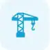 Blue icon of a construction crane with a hook on a light background, symbolizing commercial restoration services including fire damage restoration, water damage restoration, commercial fire restoration, and commercial water damage restoration.